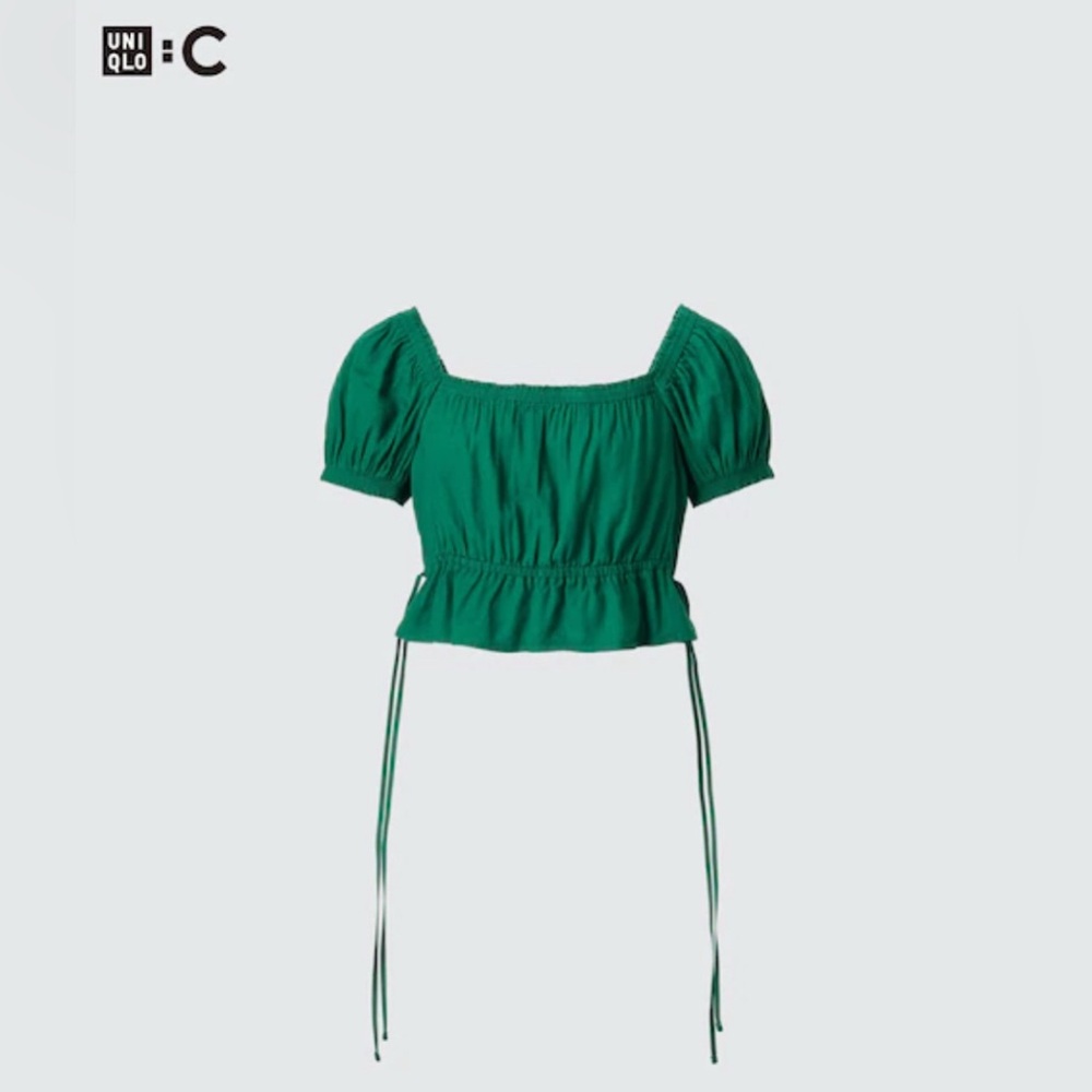 Uniqlo:C Uniqlo Clare Waight Keller Green Gather Cropped Short Sleeve Blouse XL